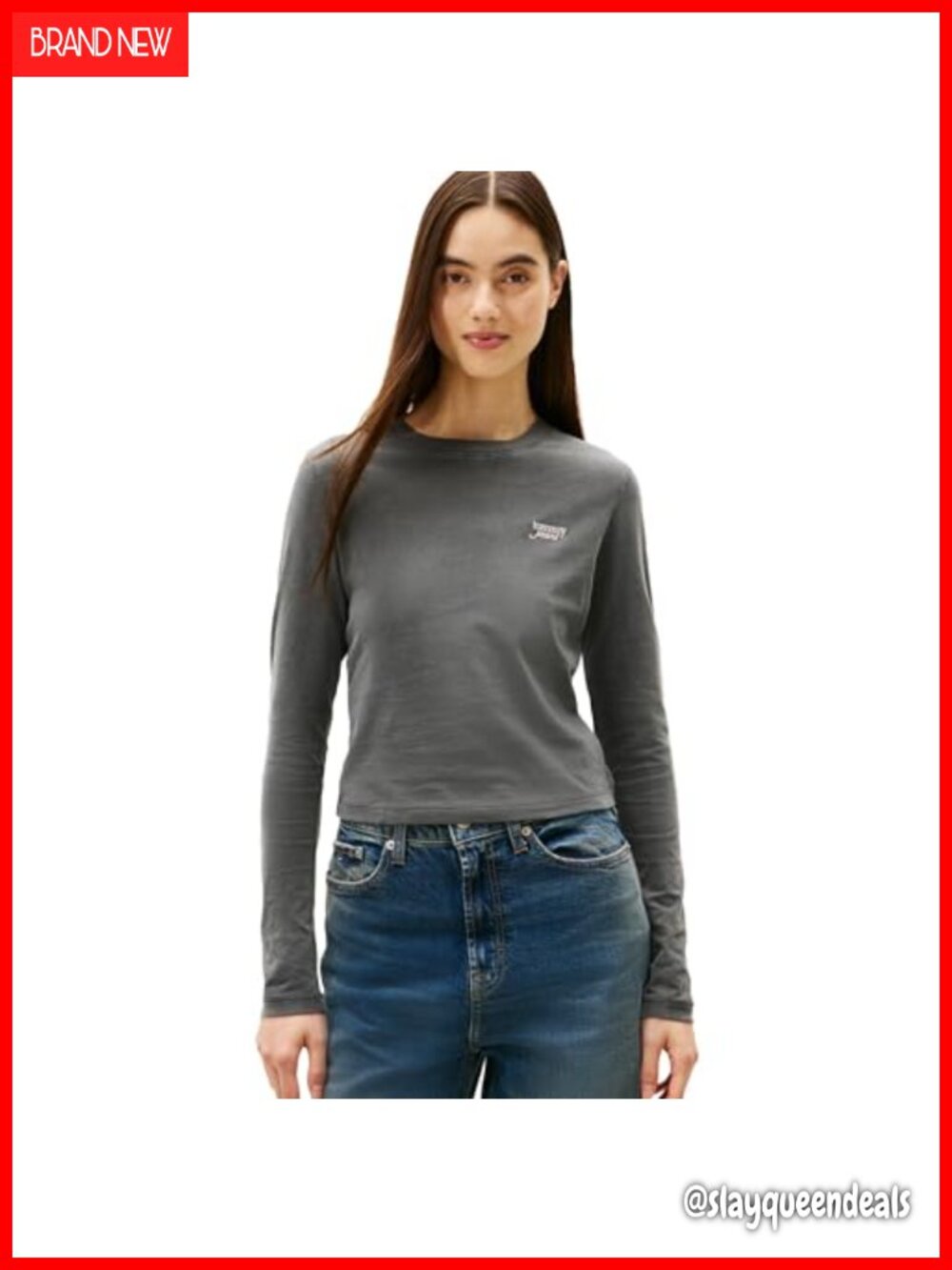 Long Sleeve Cotton Graphic T-Shirt Embroidered Script Logo Slim Fit Crew Neck
